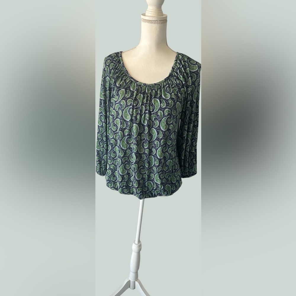 Michael Kors Green & Navy Paisley Print Blouse - Picture 1 of 8